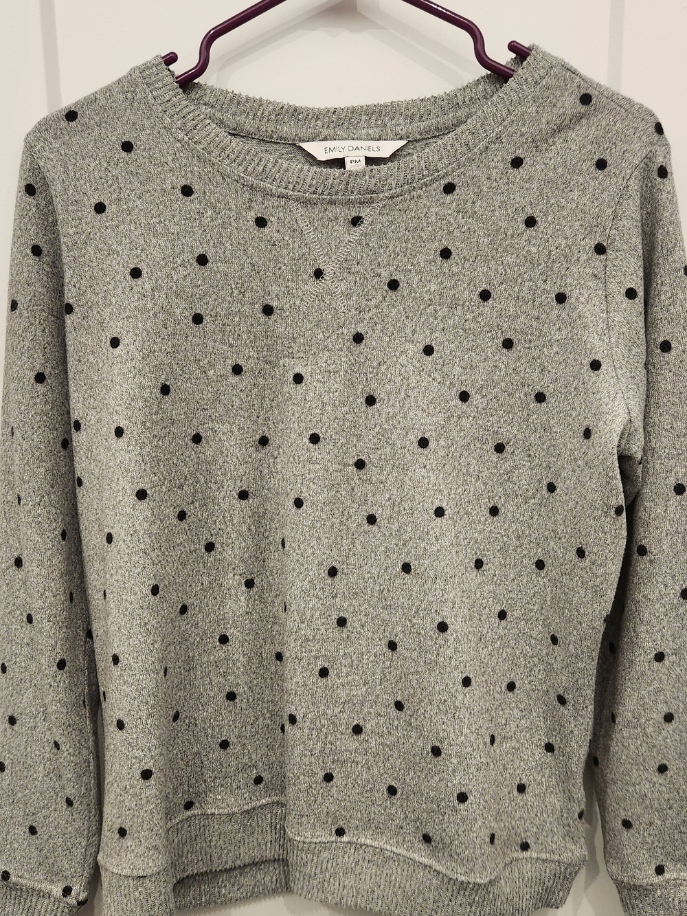 Emily Daniels Gray Polka Dot Crewneck Sweater
